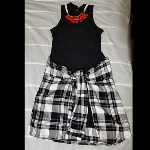 Sleeveless Dress with attached Plaid Shirt